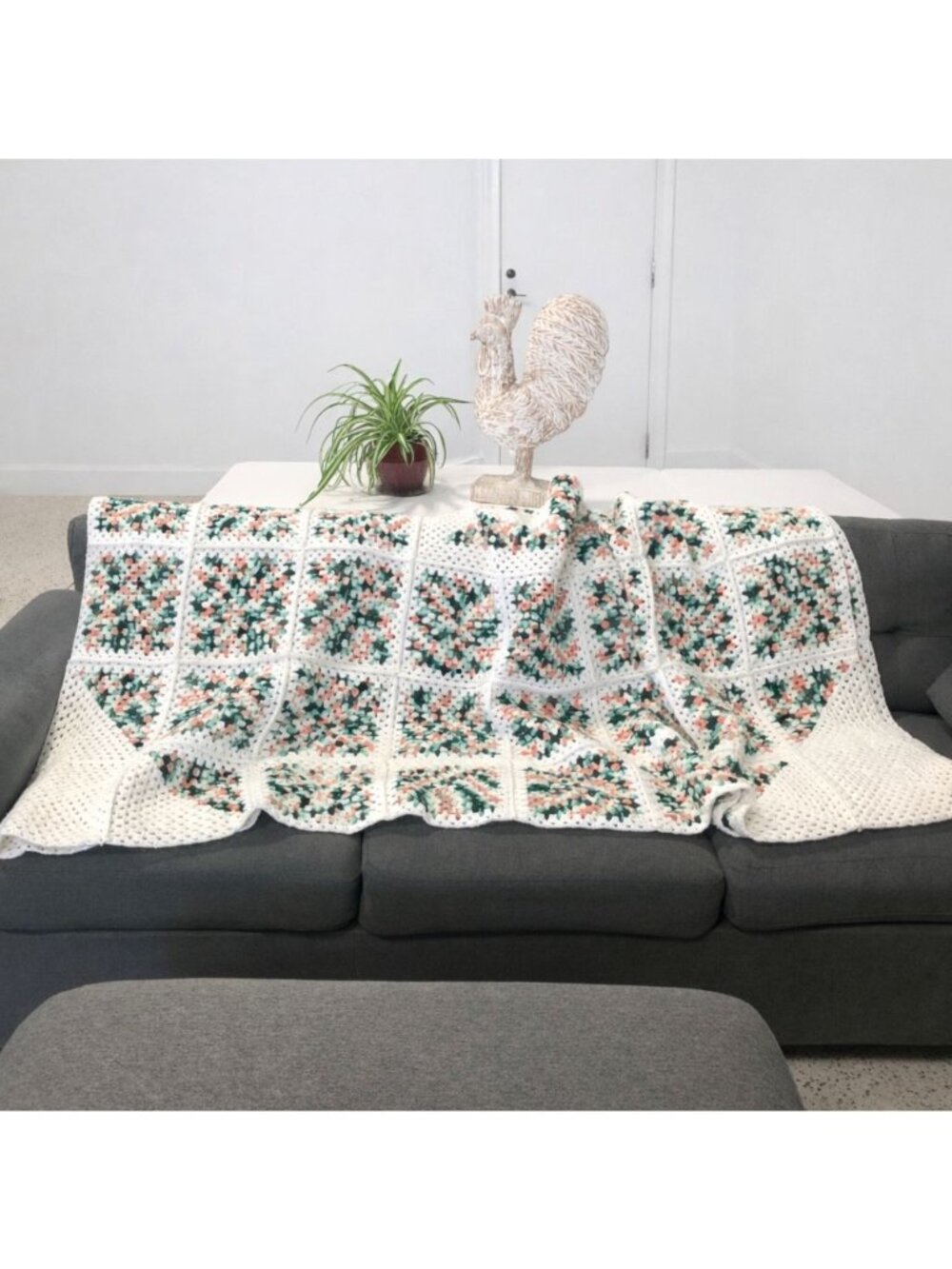 Handmade Granny Square Crochet Blanket Multicolor Throw Cottage Country